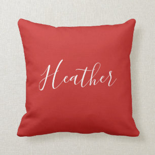 Your Custom White Script on Red Cushion