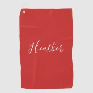 Your Custom White Script on Red Golf Towel