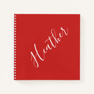 Your Custom White Script on Red Notebook