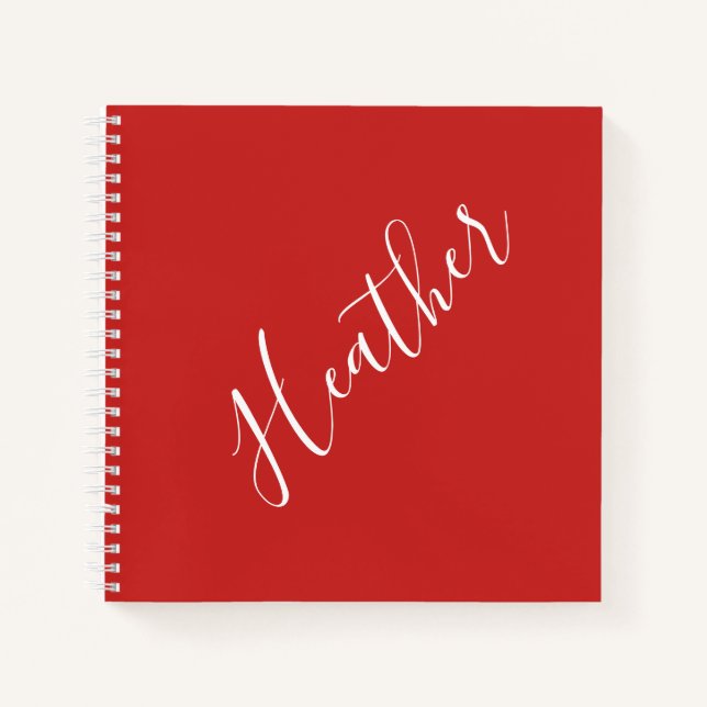 Your Custom White Script on Red Notebook (Front)