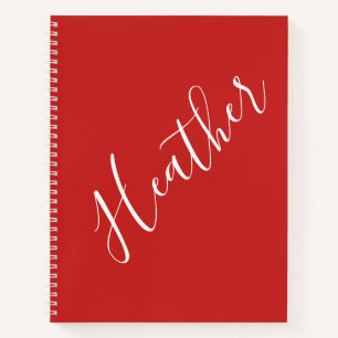 Your Custom White Script on Red Notebook