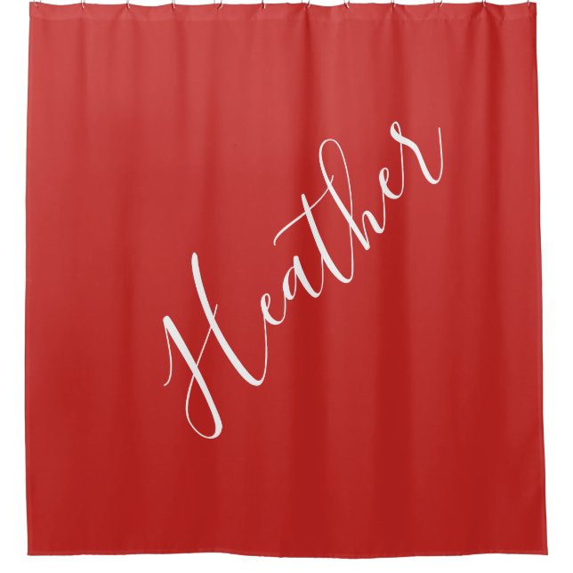 Your Custom White Script on Red Shower Curtain (Front)