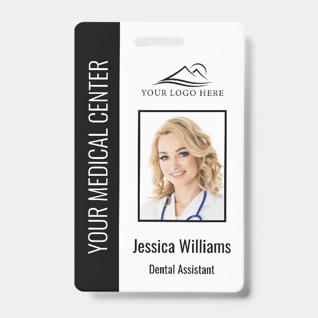 Your Dentist Office Logo Employee Photo ID Black Badge (Front)