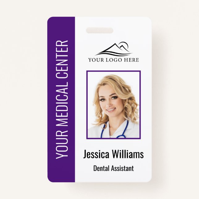 Your Dentist Office Logo Employee Photo ID Purple ID Badge (Front)