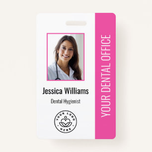 Your Dentist Office Logo Photo ID Pink ID Badge