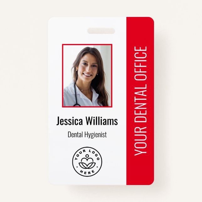 Your Dentist Office Logo Photo ID Red ID Badge (Front)