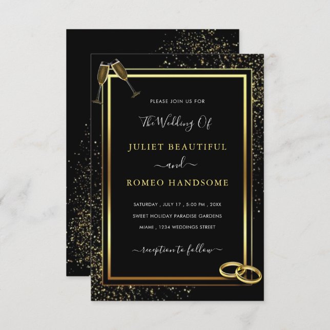 Your Design Black Gold Wedding Invitation Example (Front/Back)