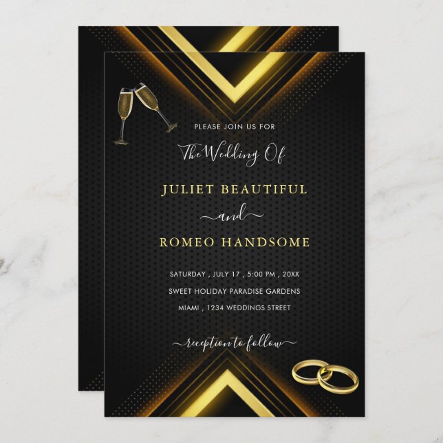 Your Design Black Gold Wedding Invitation Example (Front/Back)