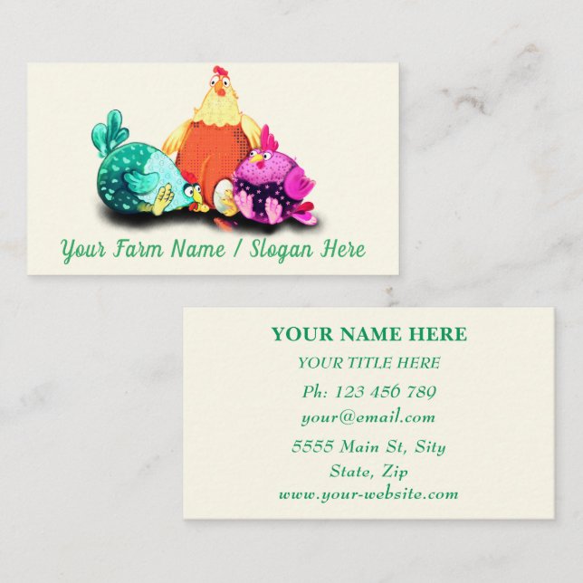Your Design Funny Chicken Business Card Template (Front/Back)