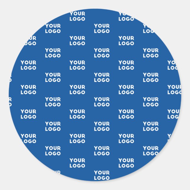 Your Design or Business Logo | Blue Tiled Pattern Classic Round Sticker (Front)