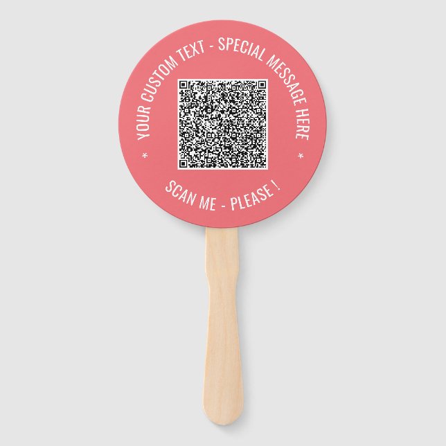 Your Design QR Code Custom Text Hand Fan Template (Back)