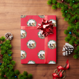 Your Dog in Christmas Wreath Red Wrapping Paper
