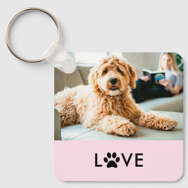 Your Dog or Cat Photo | Love with Paw Print Key Ring (Front)