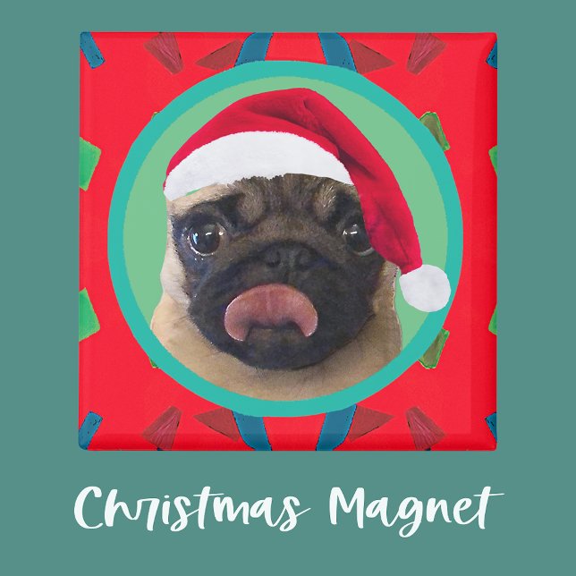 Your Dog Photo-Add Our Santa Hat-Holiday Green Red Magnet (Creator Uploaded)