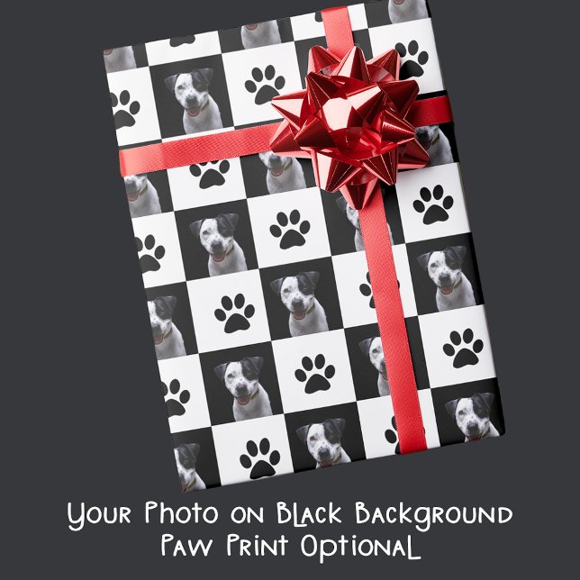 Your Dog Photo  Black and White Chequered Stylish Wrapping Paper (Creator Uploaded)