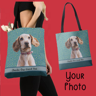 Your Dog Photo Name Font Colour Options  Tote Bag