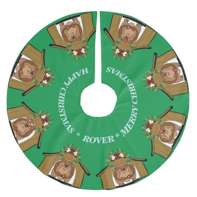 YOUR DOG PHOTOS and Name Christmas Tree Skirt (Front)