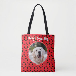 Your Doggie Photo and Cute Pawprint Pattern Tote Bag