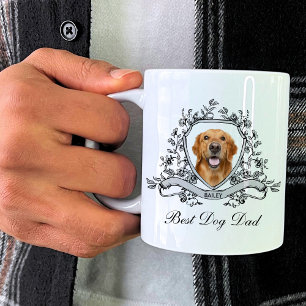 Your Dog's Photo in a Floral Crest   Best Dog Dad Coffee Mug