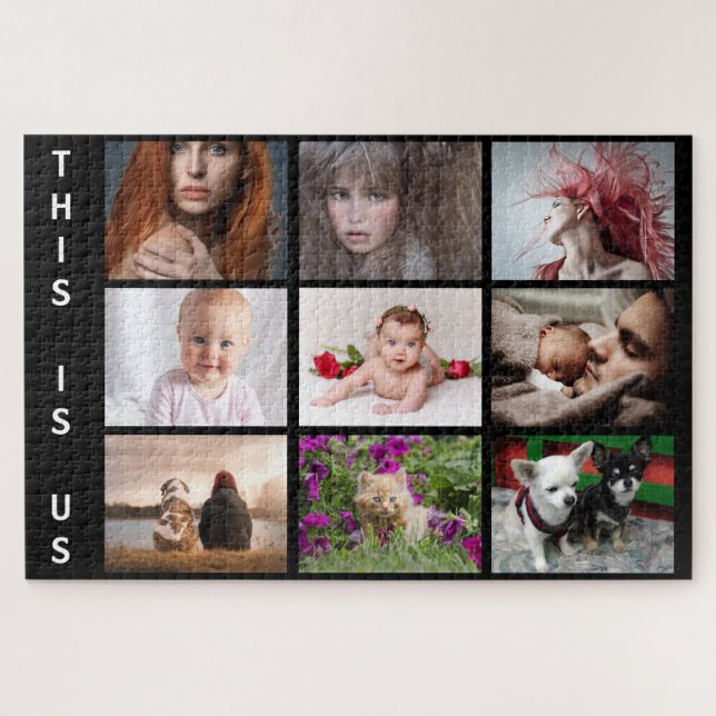 YOUR family and pets collage on black Jigsaw Puzzle (Horizontal)