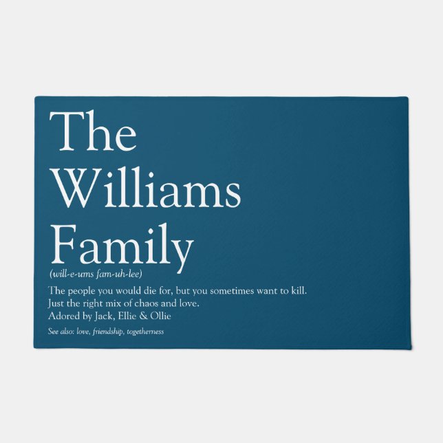 Your Family Definition Modern Fun Blue Doormat (Front)
