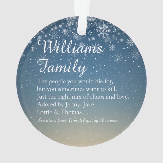Your Family Definition Photo Snowflakes Christmas Ornament (Back)