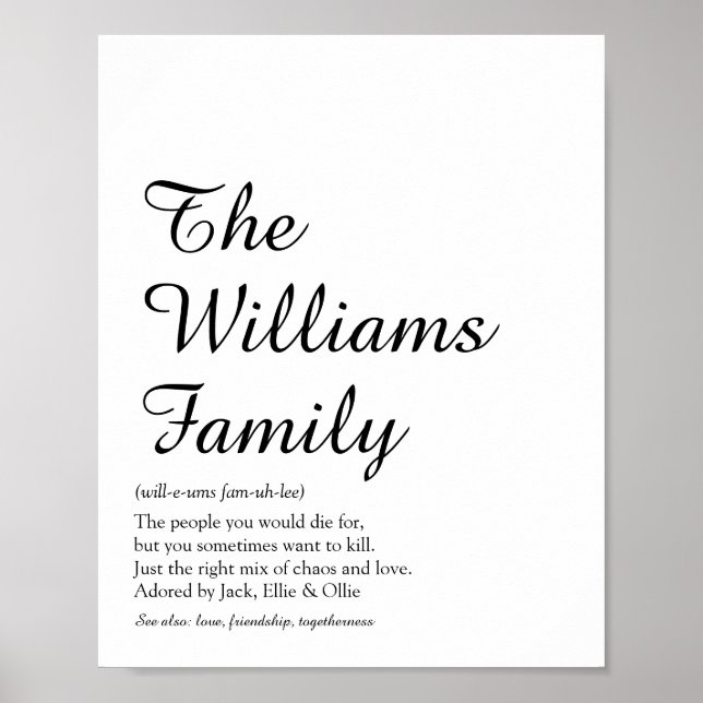 Your Family Definition Script Black and White Poster (Front)