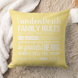 Your Family Name Family Rules & Established Date Cushion