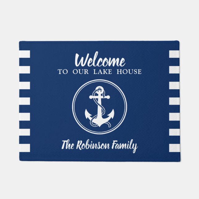 Your Family Name Lake House Anchor & Rope Doormat (Front)