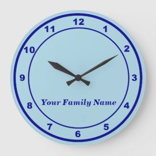 Your Family Name on Light Blue Round Wall Clock