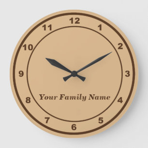 Your Family Name on Light Brown Round Wall Clock