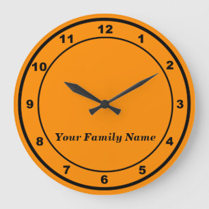 Your Family Name on Orange Round Wall Clock