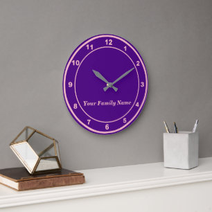 Your Family Name on Purple Round Wall Clock