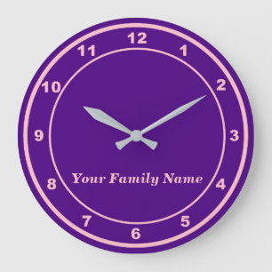 Your Family Name on Purple Round Wall Clock