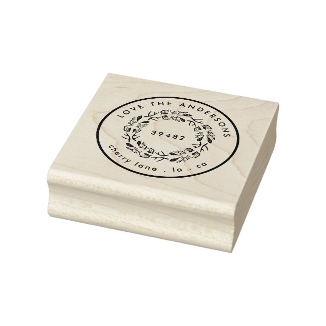 Your Family Name Return Address Wreath Rubber Stamp (Stamp)