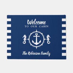 Your Family Name With Seahorse Anchor Cabin Doormat