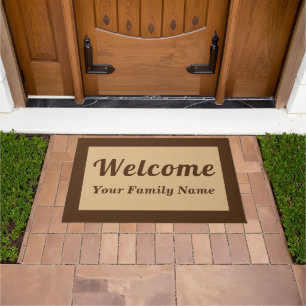 Your Family Name With Welcome Text on Brown Doormat