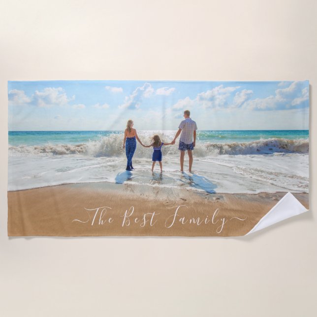 Your Family Photo Beach Towel Text The Best Family (Front)