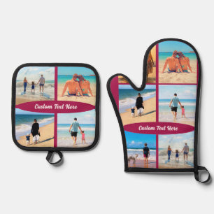 Your Family Photo Collage Custom Text Personalised Oven Mitt & Pot Holder Set