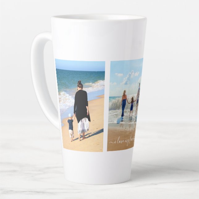 Your Family Photo Collage Latte Mug with Text (Left Angle)