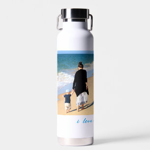 Your Family Photo Collage Water Bottle with Text