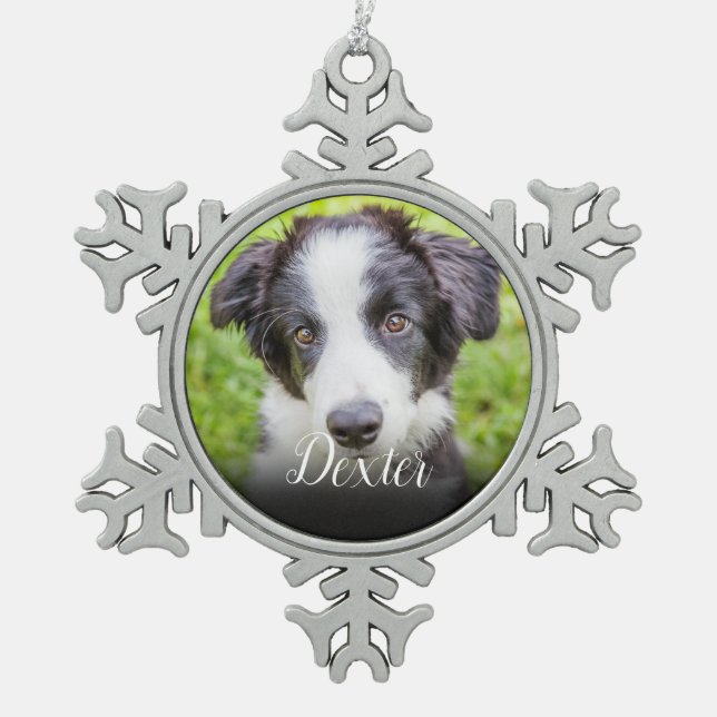 Your favourite Pet Photo Snowflake Pewter Christmas Ornament (Front)