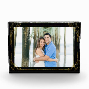 Your Favourite Photo with Thin Gold Frame on Black Block