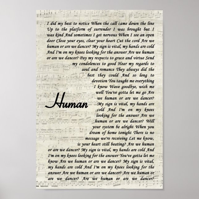 Your favourite song lyrics and music made into wal poster (Front)