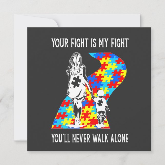 Your Fight Is My Fight Puzzle Ribbon Autism Mom Aw Invitation (Front)