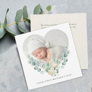 Your First Floral Heart Photo Mother's Day Flat Card