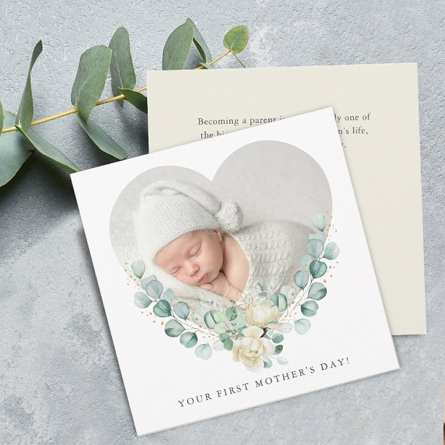 Your First Floral Heart Photo Mother's Day Flat Card (Your First Floral Heart Photo Mother's Day Flat Card)