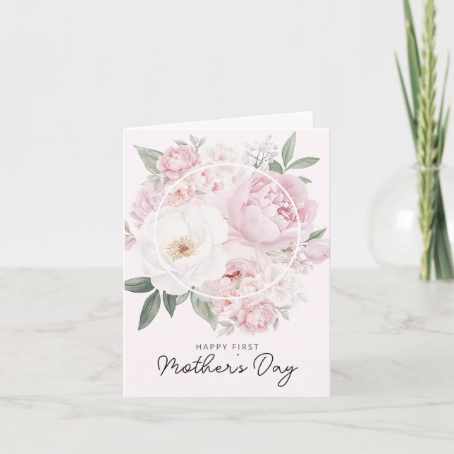 Your First Mother's Day Peony Flowers Photo Card (Front)