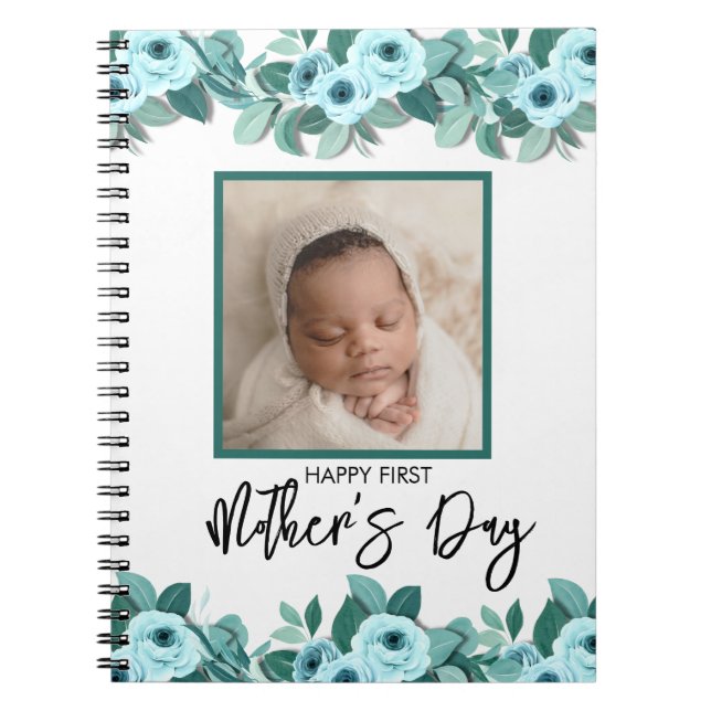 Your First Mother's Day Rose Greenery Photo Notebook (Front)