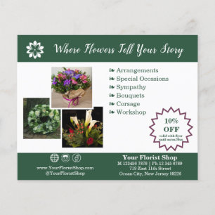 🌸Your Florist Shop Green and White Promotional Flyer